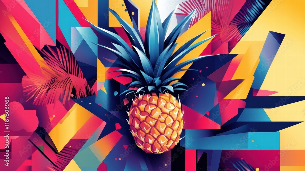 Aufkleber Geometric pineapple design featuring vibrant colors and abstract shapes in a modern artistic style. Generative AI
