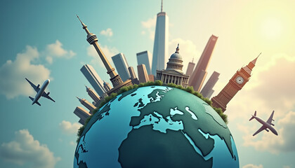 city skyline and globe