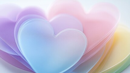 A close-up of layered heart-shaped stickers in soft pastel hues.