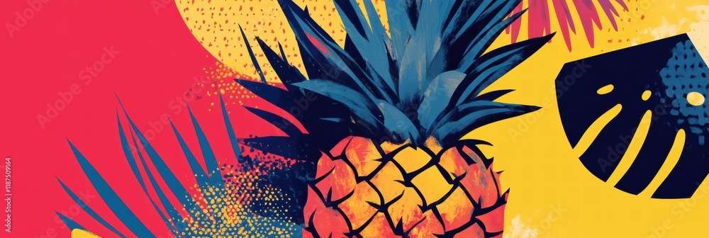 Poster Vibrant abstract geometric pineapple design with tropical elements in bright colors for a cheerful aesthetic. Generative AI
