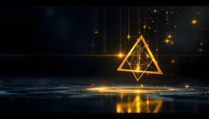 Golden Sacred Geometry Pattern Suspended in Dark Space - Represents mystique, enlightenment - Suitable for tech, spiritual, and sophisticated design media
