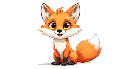 Obraz premium A charming cartoon fox character with big eyes, radiating happiness and innocence, ideal for children,s books or educational materials, also suitable for social media posts,
