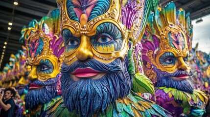 Obraz premium Extravagant and Lively Carnival Parade with Intricately Designed Masks Feathered Costumes and a Festive Atmosphere Capturing the Spirit of and Cultural Tradition