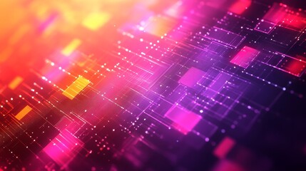 Obraz premium Abstract Digital Network with Vibrant Glowing Lines and Data Points Interconnected by Complex Circuitry Representing Data Processing