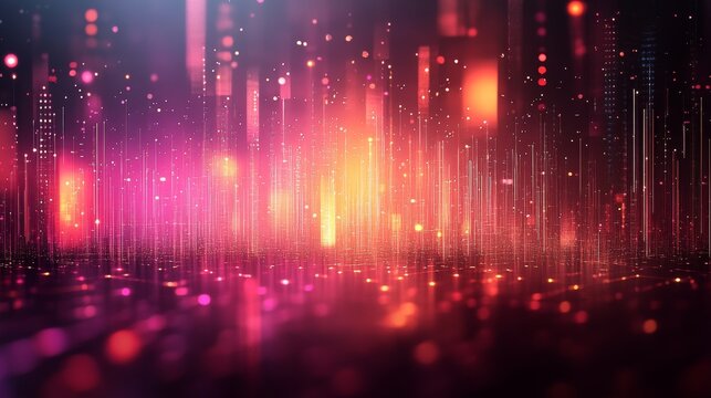 Abstract Digital Cityscape with Glowing Particles and Vibrant Colors - Powered by Adobe