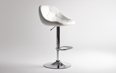 A contemporary barstool with a chrome base and cushioned seat on a white surface