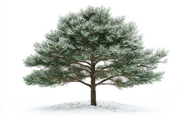 Obraz premium A dense pine tree with snow-covered needles isolated on a bright white backdrop
