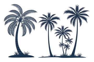 Silhouettes of palm tree icons on a white background.