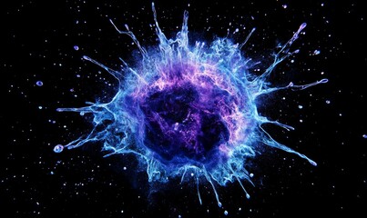 Purple and blue stellar explosion against a black space backdrop, cosmos, galaxies