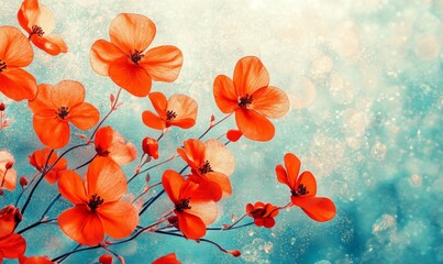 Red Flowers on a Glittery Blue Background