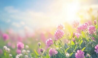 Obraz premium Pink kidney vetch blooming in a field on a sunny spring day , pink kidney vetch, botanical garden