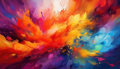 Vibrant Abstract Explosion of Colors A Radiant Symphony of Reds, Oranges, and Yellows Unfolds Across the Canvas