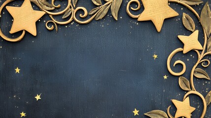Night Sky Starry Frame, Festive Gold and Dark Blue Decor