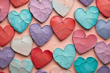 Obraz premium Vibrant Heart Patterns in Layered Textures and Soft Pastel Backdrops