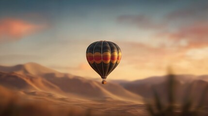 Naklejka premium Hot Air Balloon Sky Cactus Mountains