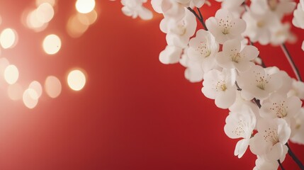 Traditional chinese new year blossom with soft bokeh lights for festive design