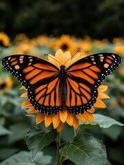 Fototapeta premium Monarch butterfly on a sunflower