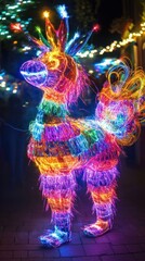 Fototapeta premium Captivating image of a fantastical illuminated creature in a vibrant neon infused glow The colorful psychedelic lighting creates a surreal dreamlike atmosphere