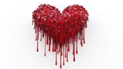 Red heart shape with dripping, melted red liquid, composed of many small hearts.
