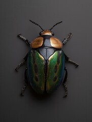 Closeup of a vibrant iridescent beetle specimen
