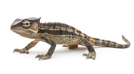 Obraz premium Helmeted iguana profile, isolated, white background, reptile pet.