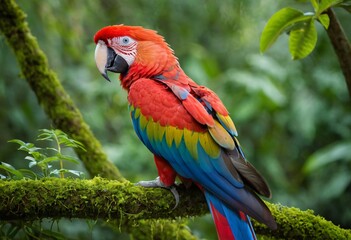 Obraz premium Vibrant Scarlet Macaw in a Tropical Jungle