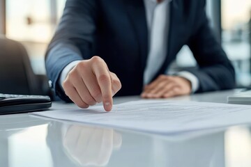 Obraz premium Business Meeting with Businessman Pointing at Document in Modern Office