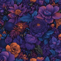 Ornate wallpaper design featuring a violet purple vintage seamless pattern as the floral background