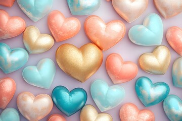 Obraz premium Vibrant Heart Patterns in Layered Textures and Soft Pastel Backdrops