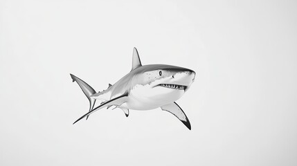 Fototapeta premium Great white shark swimming, ocean background, wildlife illustration, marine life poster.