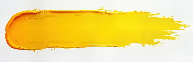 Obraz premium Yellow paint stroke on white background. Abstract art design element. Creative artistic illustration. Modern graphic template. Use as banner wallpaper. Vivid bright yellow colour. Paint texture.