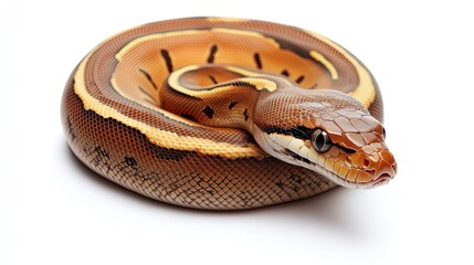 Obraz premium Pastel Ball Python Snake coiled, white background. Pet reptile image for websites, print.