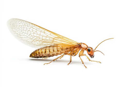 Close-up of a termite alate on white background.  Educational nature use.