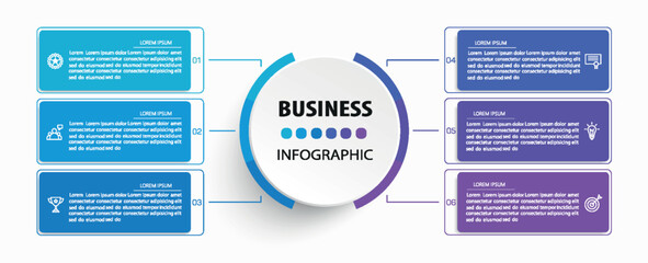 Business infographic vector design template with 6 options, steps or processes. Can be used for workflow layout, diagram, annual report, web design	
