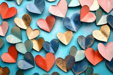 Obraz premium Vibrant Heart Patterns in Layered Textures and Soft Pastel Backdrops