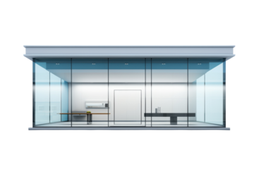 Modern glass structure showcasing minimalist design and open space in bright daylight