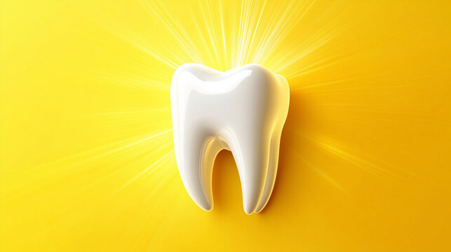 white shining thooth isolated on yellow background. white clean healthy theeth