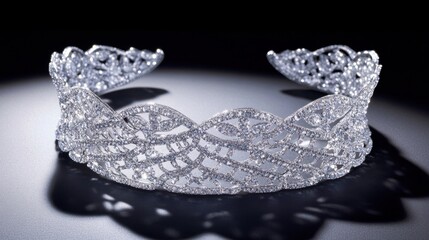 Fototapeta premium A diamond choker with intricate detailing displayed under dramatic studio lighting.