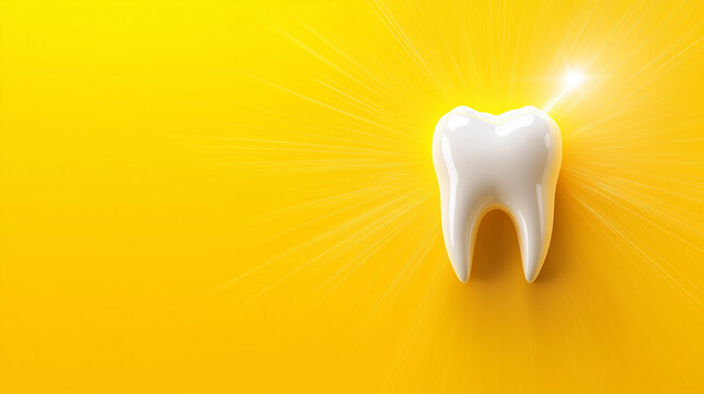white shining thooth isolated on yellow background. white clean healthy theeth