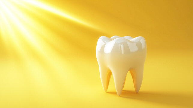 white shining thooth isolated on yellow background. white clean healthy theeth