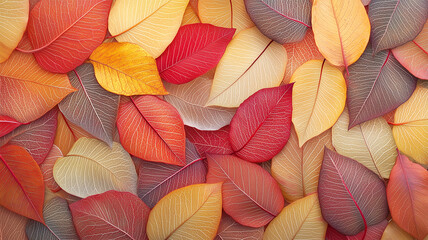 Naklejka premium 秋の落ち葉が織りなす色鮮やかな模様と葉脈の美しさ