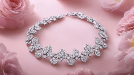 Obraz premium A luxurious diamond necklace with intricate detailing glowing against a pastel backdrop.