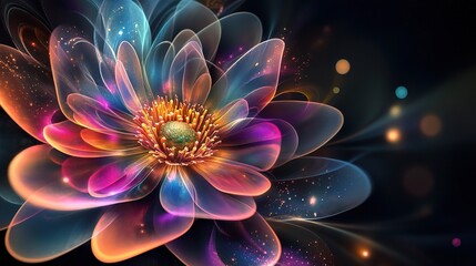 Radiant Beautiful Flower Isolated on Black Background Art