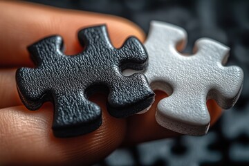 Fototapeta premium Hand Holding Black and White Puzzle Pieces Representing Choices and Challenges