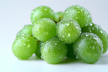 Closeup of a cluster of fresh green grapes with water droplets