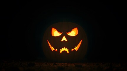 Fototapeta premium Menacing Jack-o'-lantern Glowing in the Dark: A Halloween Image