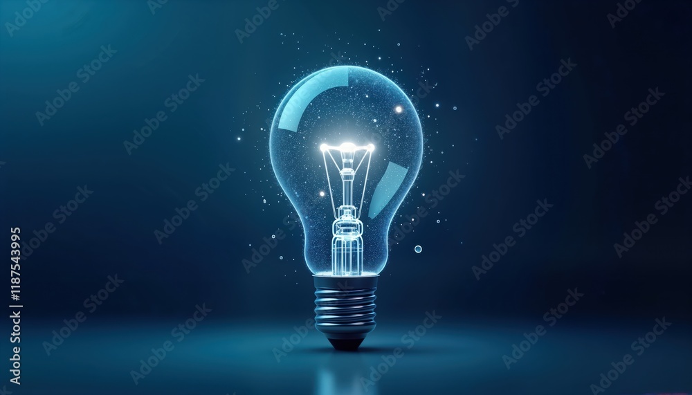 Poster futuristic glowing light bulb in blue background. tech concept. abstract illustration. innovation id