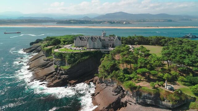 Aerial view of Playa del Sardinero beach in Santander, Cantabria, northern Spain