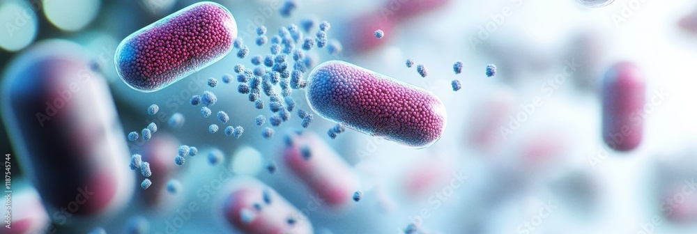 Aufkleber pills encircling and attacking bacteria showcasing advancements in medical technology and treatment 