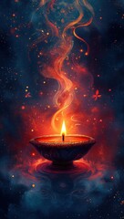 Vibrant Diwali Mandala Design with Glowing Diya Watercolor Celebration